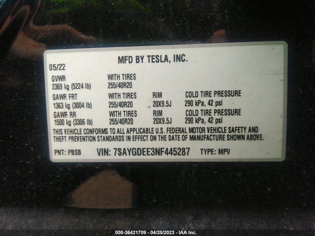 7SAYGDEE3NF445287 Tesla Model Y Long Range