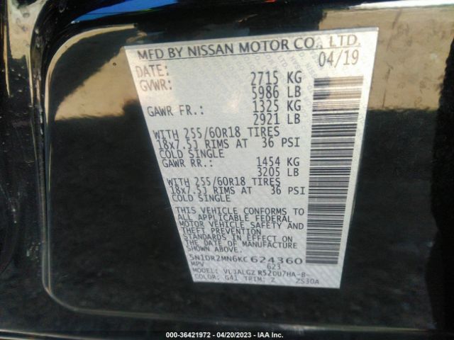5N1DR2MN6KC624360 Nissan Pathfinder Sl