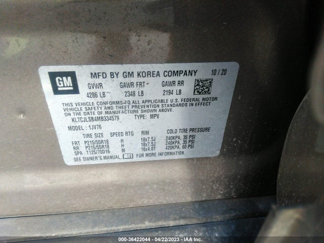 Chevrolet Trax Lt 2021 KL7CJLSB4MB334579 Image 9