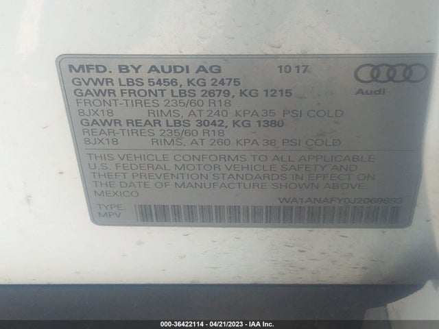 WA1ANAFY0J2069893 Audi Q5 Premium/tech Premium