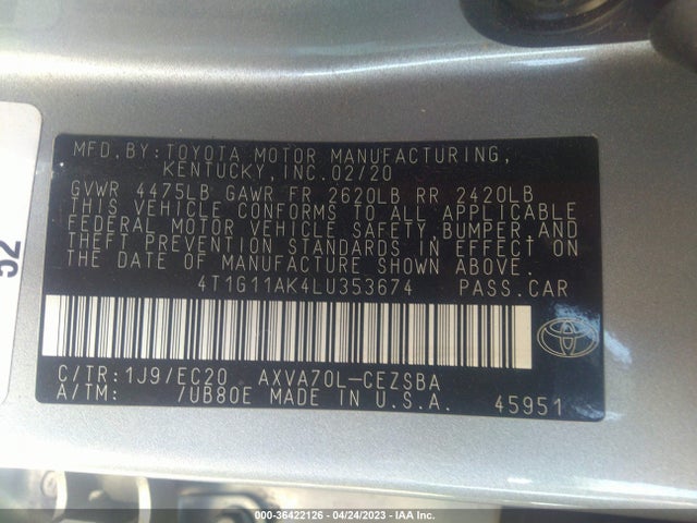 Toyota CAMRY SE 2020 4T1G11AK4LU353674 Image 10