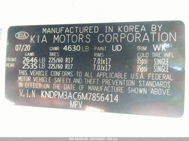 KNDPM3AC6M7856414 KIA Sportage Lx