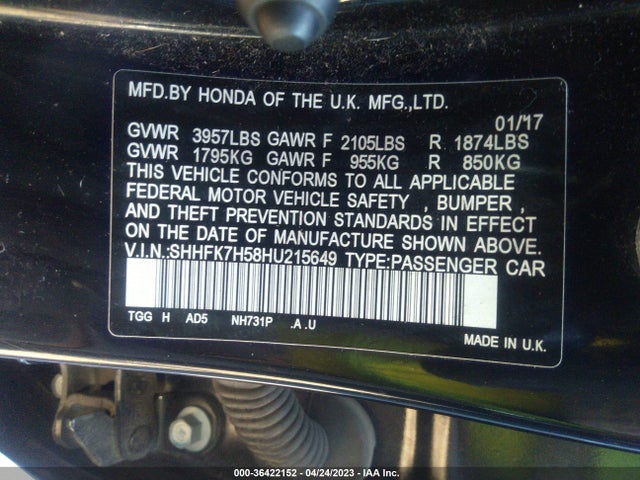 Honda Civic Hatchback Ex 2017 SHHFK7H58HU215649 Image 9