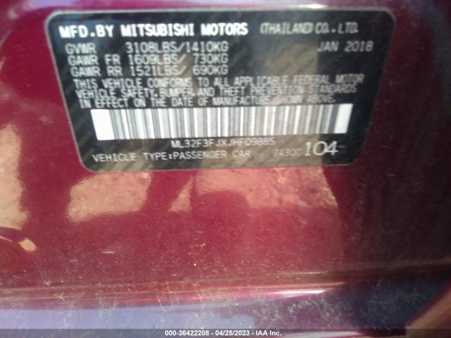 2018 MITSUBISHI MIRAGE G4 ES VIN: ML32F3FJXJHF09885