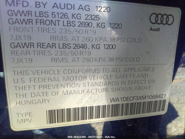 WA1DECF3XM1068421 Audi Q3 S Line Premium
