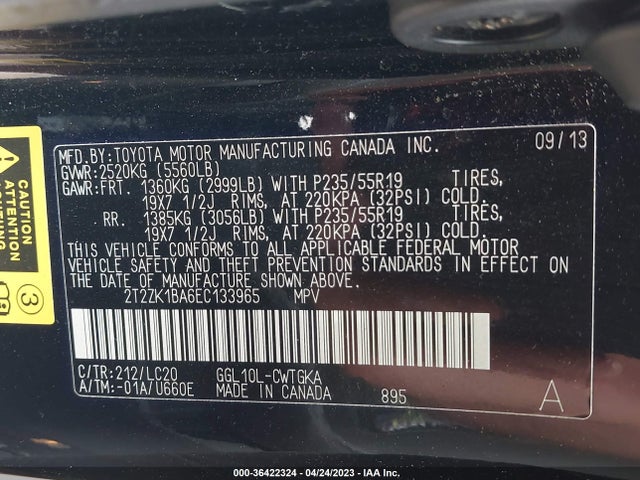 2T2ZK1BA6EC133965 Lexus RX 350