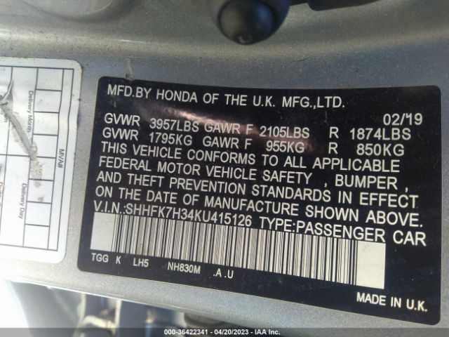 SHHFK7H34KU415126 Honda Civic Hatchback Lx