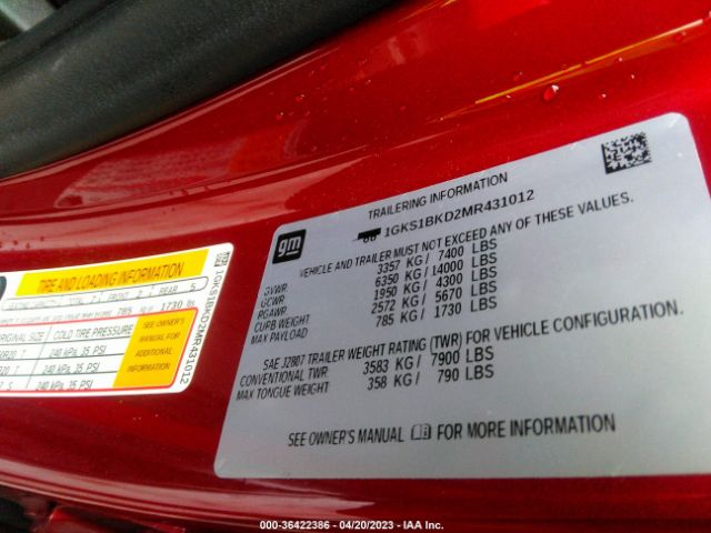 1GKS1BKD2MR431012 GMC YUKON SLT