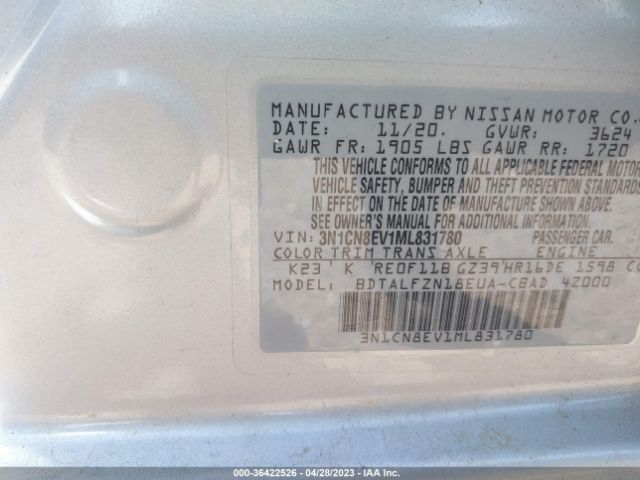 3N1CN8EV1ML831780 Nissan VERSA SV