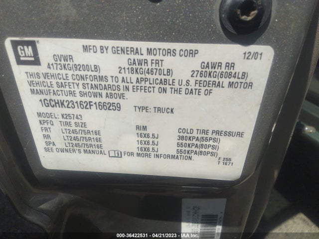 2002 CHEVROLET SILVERADO 2500HD LS VIN: 1GCHK23162F166259
