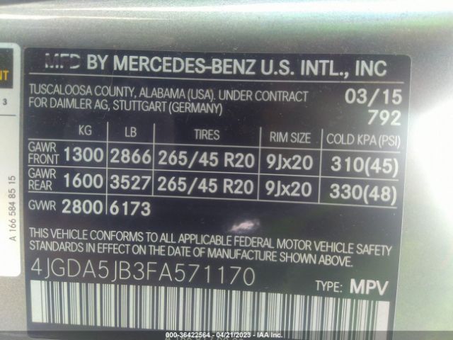 4JGDA5JB3FA571170 Mercedes-Benz M-class Ml 350