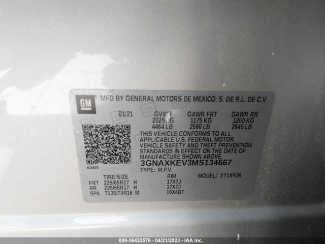 Chevrolet EQUINOX LT 2021 3GNAXKEV3MS134667 Image 9