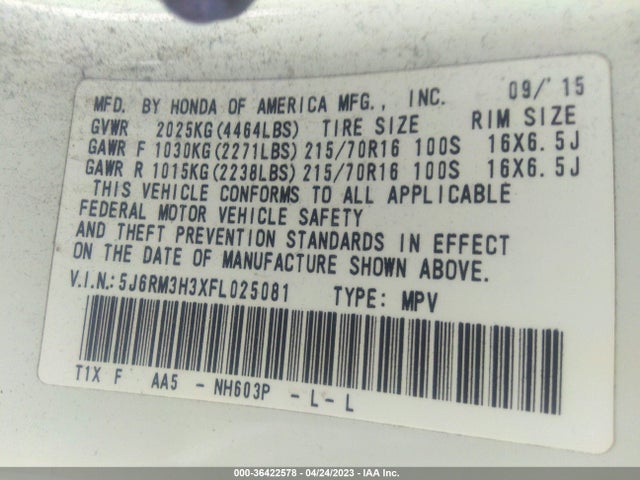 Honda CR-V LX 2015 5J6RM3H3XFL025081 Image 9