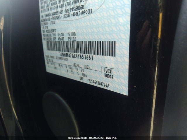2004 LINCOLN LS PKG VIN: 1LNHM87AX4Y651661