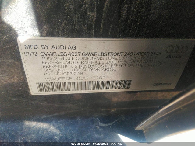 2012 AUDI A4 2.0T PREMIUM PLUS VIN: WAUFFAFL3CA113100