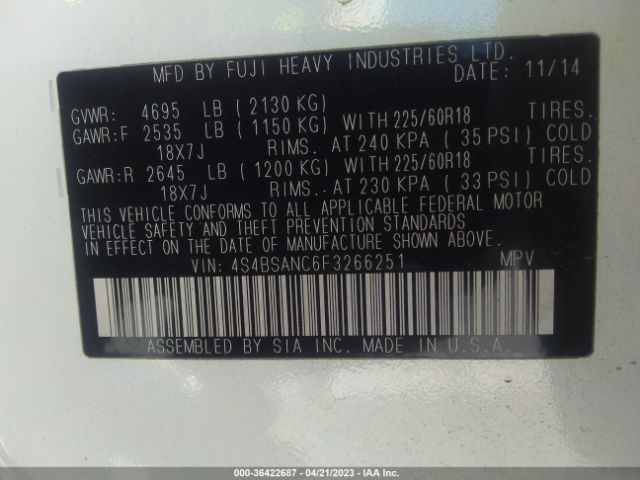 4S4BSANC6F3266251 Subaru Outback 2.5i Limited