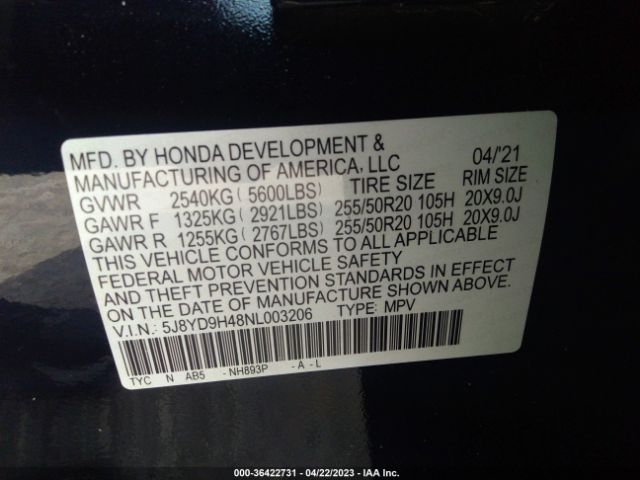 5J8YD9H48NL003206 Acura Mdx W/technology Package