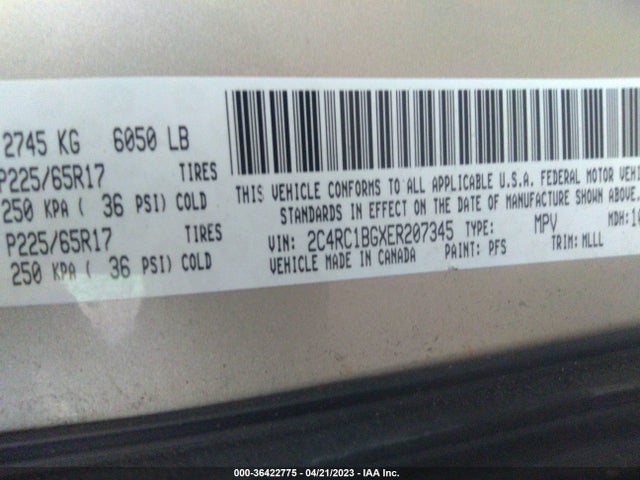 2C4RC1BGXER207345 Chrysler Town & Country Touring