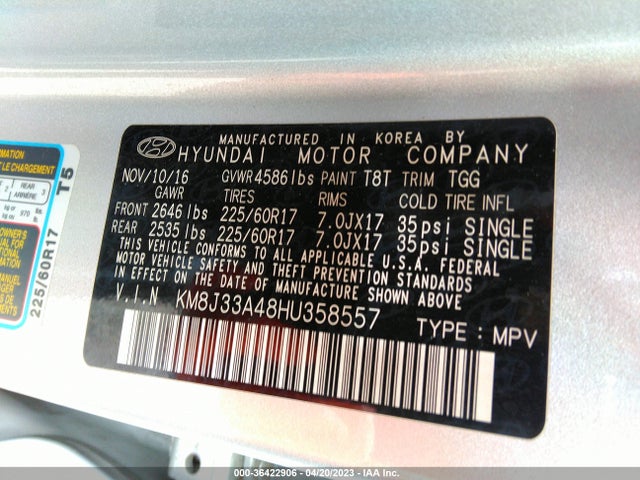 Hyundai TUCSON SE 2017 KM8J33A48HU358557 Image 10