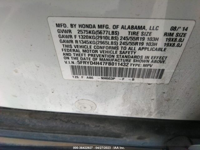 5FRYD4H47FB011432 Acura Mdx Tech Pkg