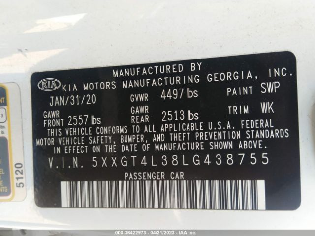 5XXGT4L38LG438755 KIA Optima Lx