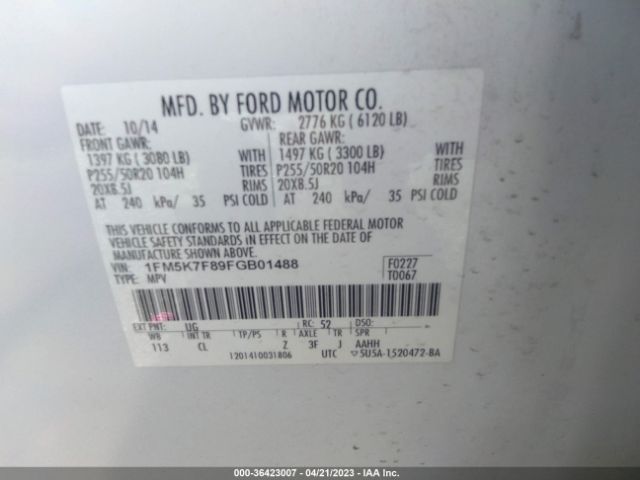 1FM5K7F89FGB01488 Ford Explorer Limited
