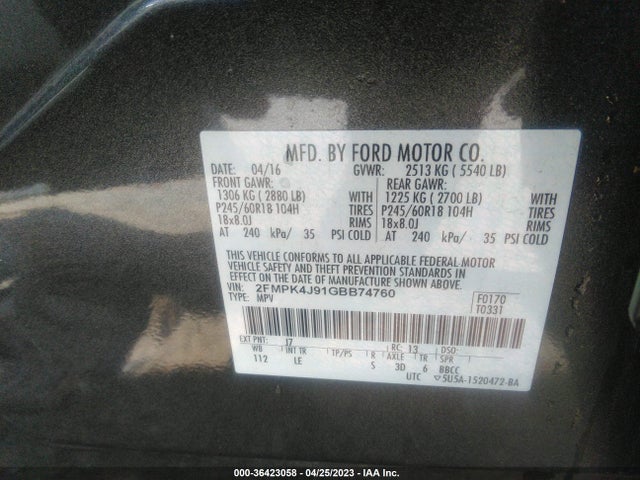 Ford EDGE SEL 2016 2FMPK4J91GBB74760 Image 9