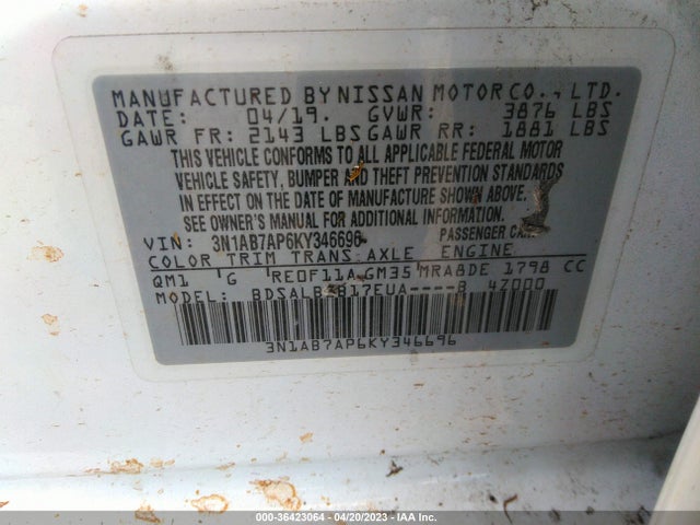 Nissan SENTRA S 2019 3N1AB7AP6KY346696 Image 9