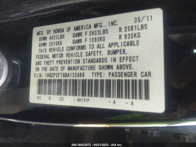 2011 HONDA ACCORD SDN EX VIN: 1HGCP2F78BA130888