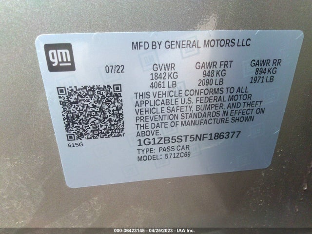Chevrolet MALIBU LS 2022 1G1ZB5ST5NF186377 Image 9