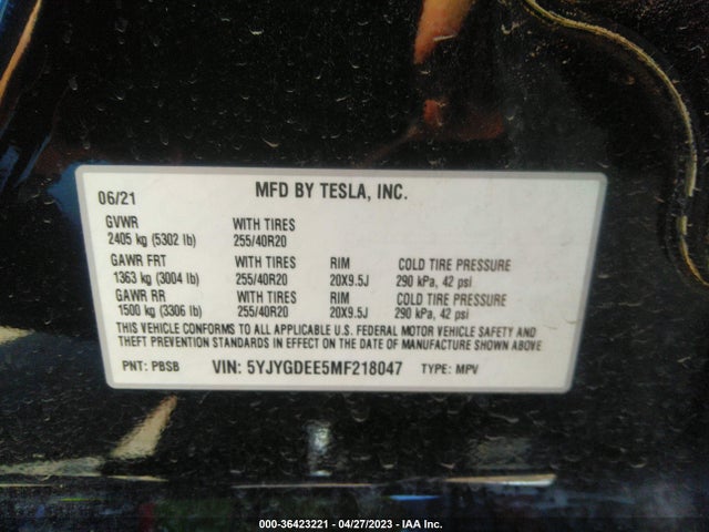 Tesla Model Y Long Range 2021 5YJYGDEE5MF218047 Image 9