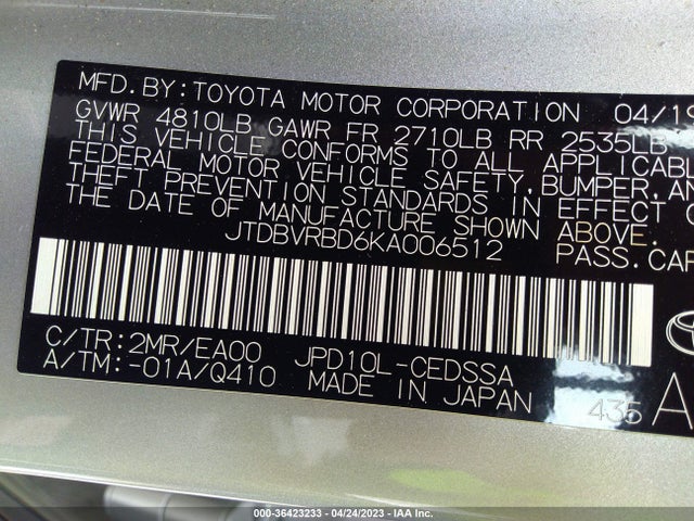 Toyota Mirai 2019 JTDBVRBD6KA006512 Image 10