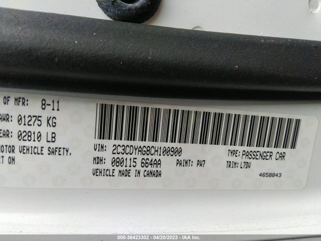 2012 DODGE CHALLENGER SXT VIN: 2C3CDYAG8CH100900