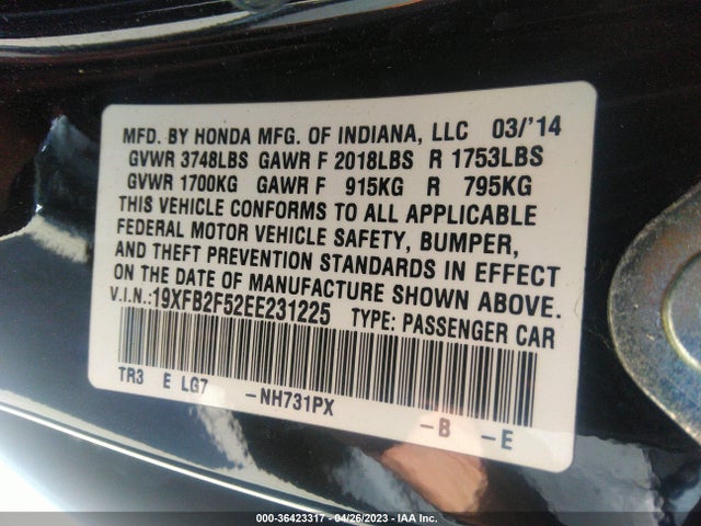 Honda Civic Sedan Lx 2014 19XFB2F52EE231225 Image 9