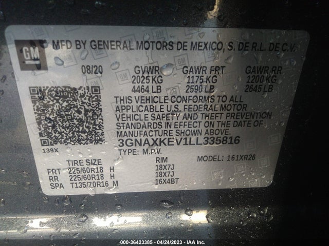 Chevrolet EQUINOX LT 2020 3GNAXKEV1LL335816 Image 9