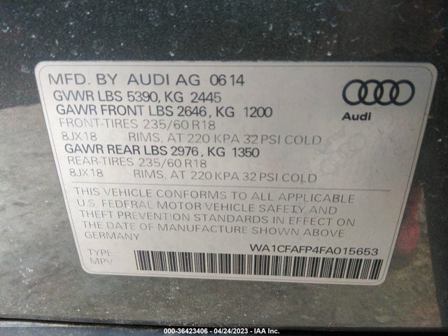 Audi Q5 PREMIUM 2015 WA1CFAFP4FA015653 Image 9