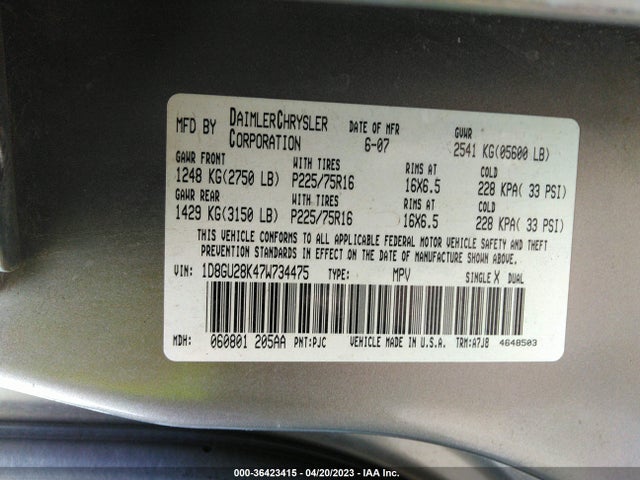 2007 DODGE NITRO SXT VIN: 1D8GU28K47W734475