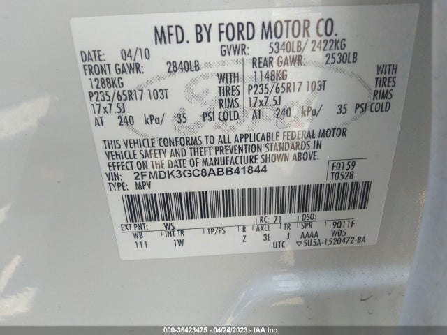 2010 FORD EDGE SE VIN: 2FMDK3GC8ABB41844