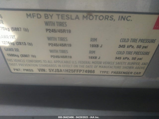 5YJSA1H25FFP74966 Tesla Model S 85d/p85d/70d/90d/p90d