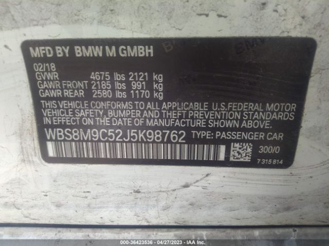 WBS8M9C52J5K98762 BMW M3