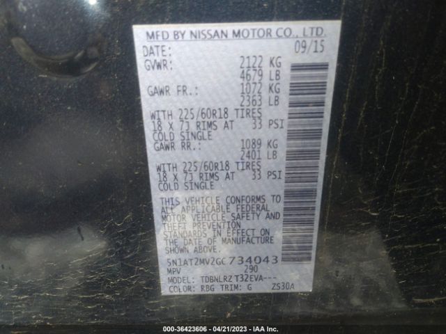 5N1AT2MV2GC734043 Nissan Rogue Sl