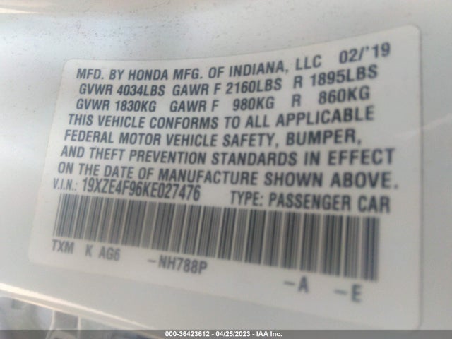 Honda Insight Touring 2019 19XZE4F96KE027476 Image 9