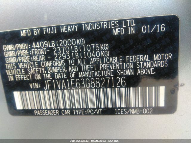 JF1VA1E63G8827126 Subaru Wrx Premium
