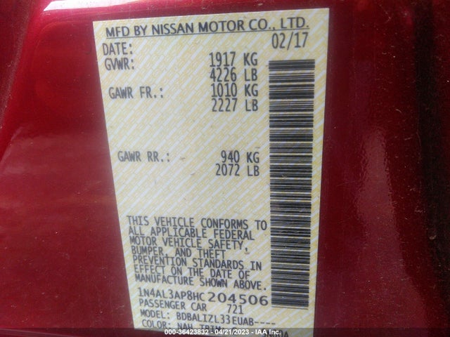 Nissan Altima 2.5 Sv 2017 1N4AL3AP8HC204506 Image 11
