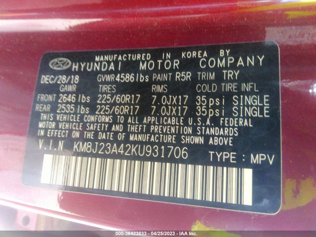 Hyundai TUCSON SE 2019 KM8J23A42KU931706 Image 10