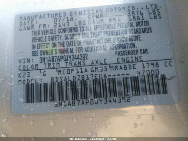 3N1AB7AP0JY344392 Nissan SENTRA SV