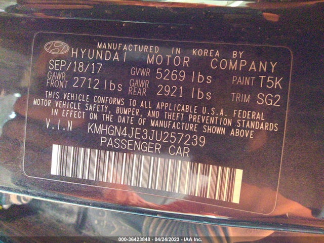 Genesis G80 3.8l 2018 KMHGN4JE3JU257239 Image 10
