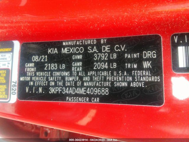 3KPF34AD4ME409688 KIA Forte Gt-line