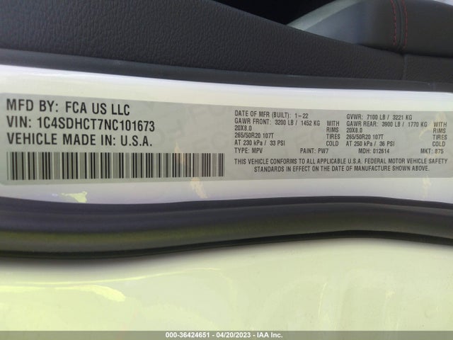 Dodge Durango R/t 2022 1C4SDHCT7NC101673 Image 9