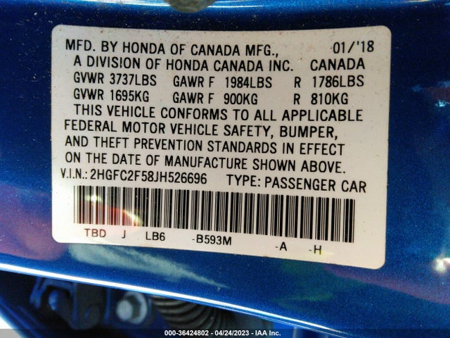 Honda Civic Sedan Lx 2018 2HGFC2F58JH526696 Image 9